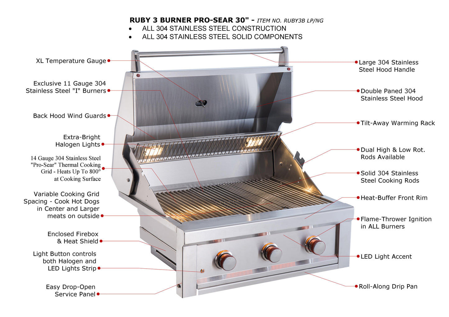 Ruby 3 Burner Pro-Sear 30"