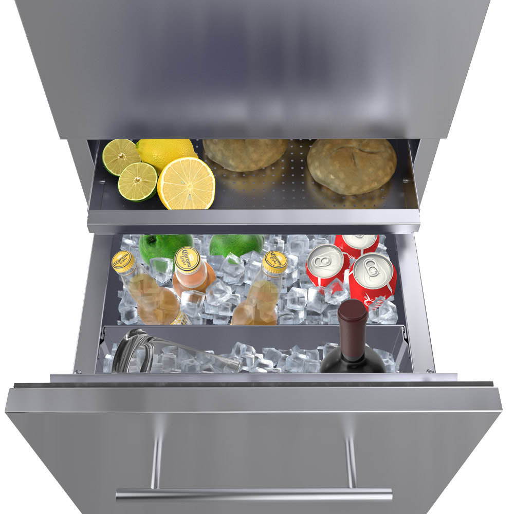 18"Combo Paper Towel Holder/Cutlery Drawer with Cutting Board & Insulated Ice Chest Dry Storage Drawer with Drain