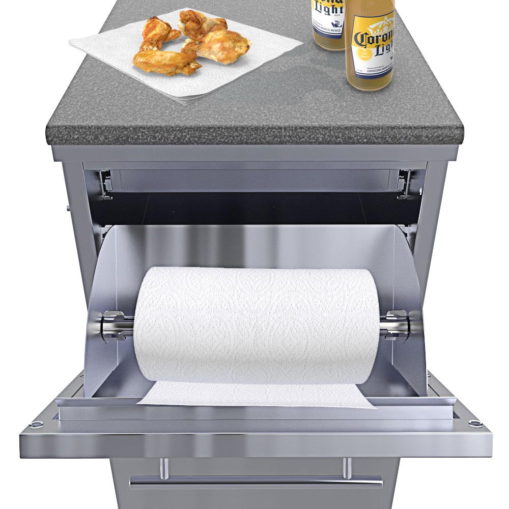 18"Combo Paper Towel Holder/Cutlery Drawer with Cutting Board & Insulated Ice Chest Dry Storage Drawer with Drain