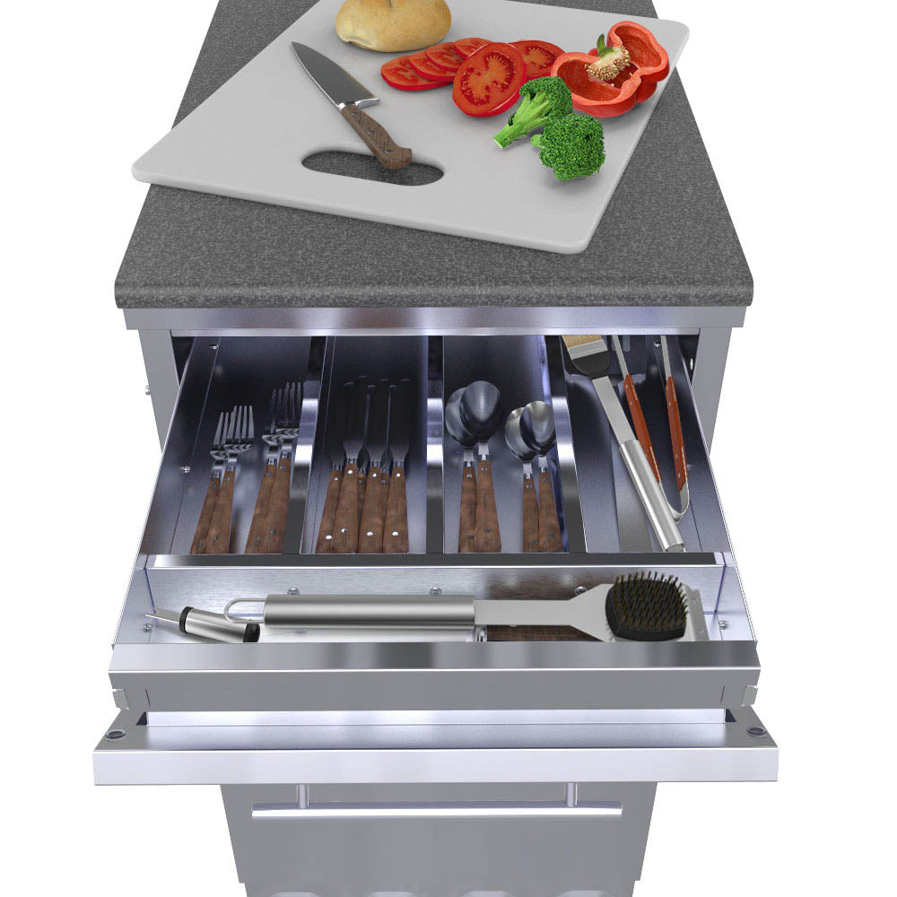 18"Combo Paper Towel Holder/Cutlery Drawer with Cutting Board & Insulated Ice Chest Dry Storage Drawer with Drain