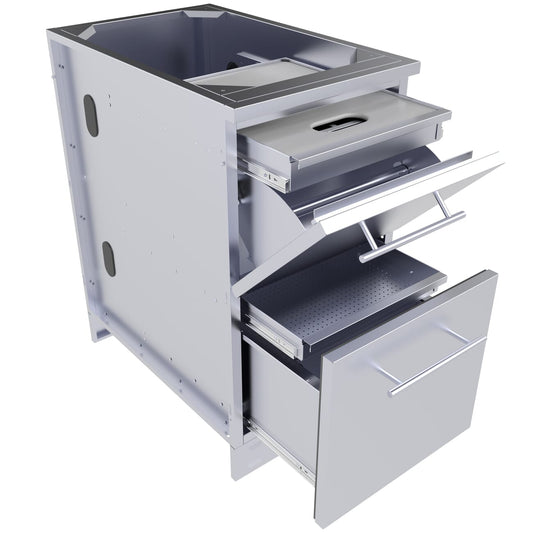 18"Combo Paper Towel Holder/Cutlery Drawer with Cutting Board & Insulated Ice Chest Dry Storage Drawer with Drain