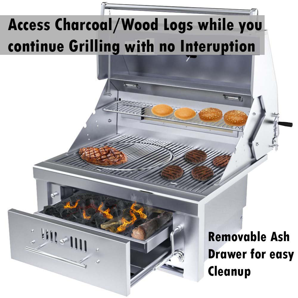 30” Gas Burners Hybrid Single Zone Charcoal/Wood Burning w/Infra-Red Burner Grill