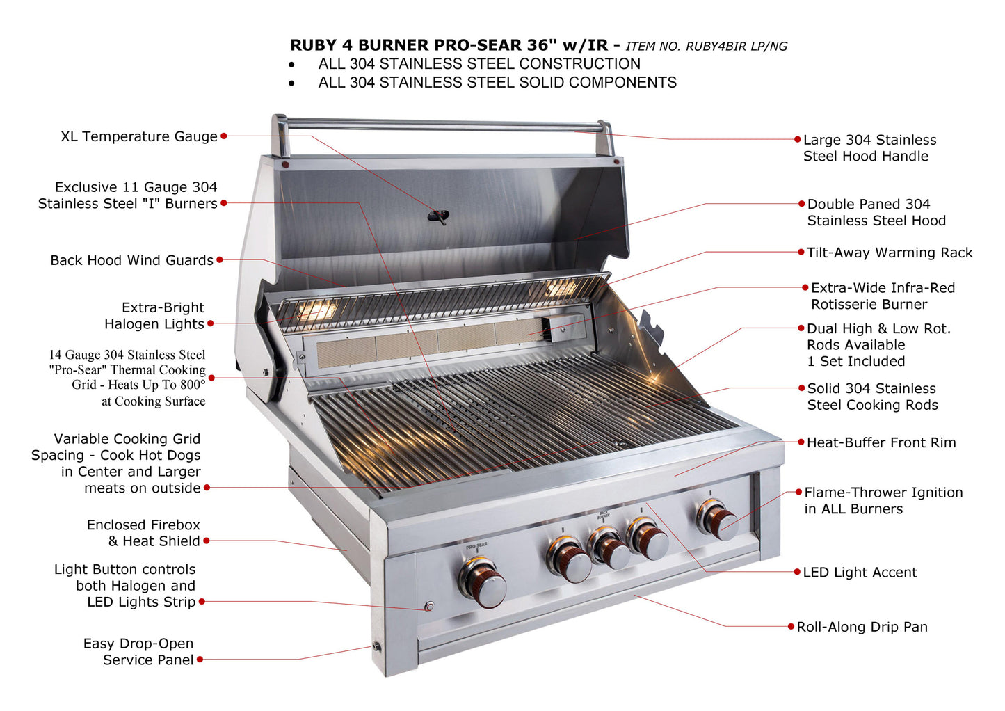 Ruby 4 Burner Pro-Sear 36" w/IR