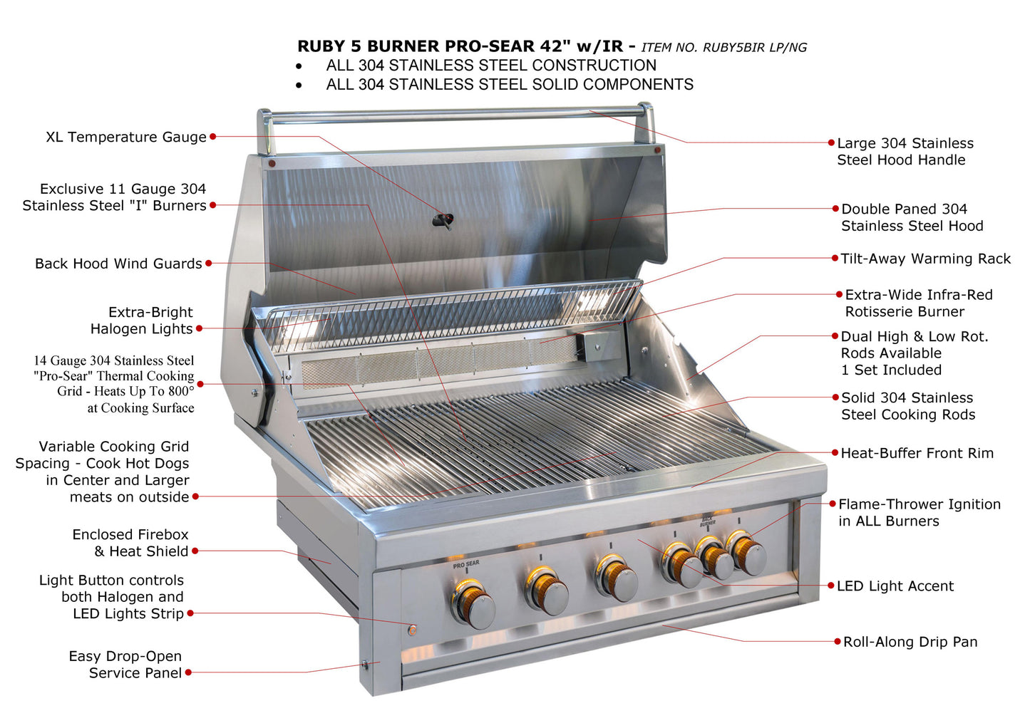 Ruby 5 Burner Pro-Sear 42" w/IR